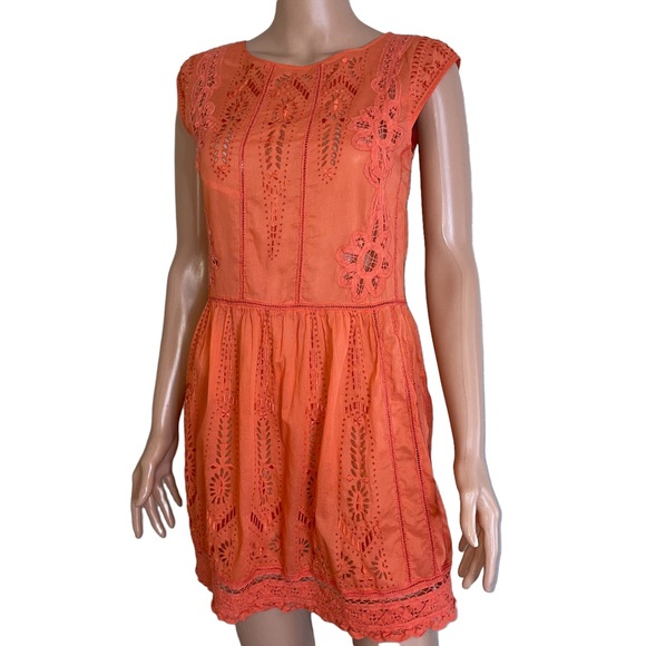 Anthropologie Dresses & Skirts - Anthropologie Orange Meadow Rue Cutwork Embroidery Crochet Lace Casual Dress